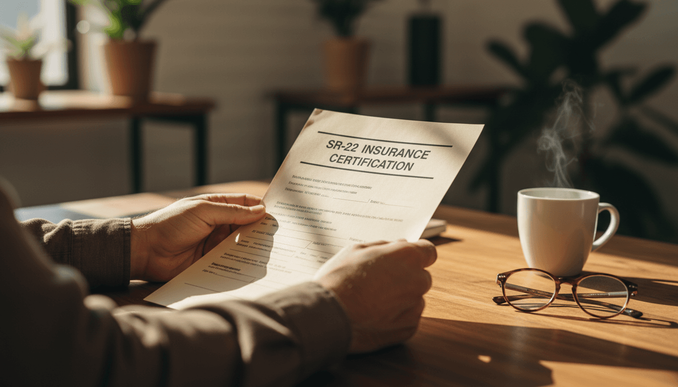 SR-22 insurance form on desk with consultation materials